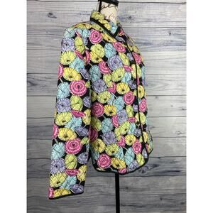 Silkland Quilted Silk Jacket Women Size M Button Front Umbrella Beaded Colorful